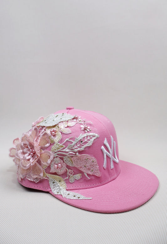 NY PINK FLORAL FITTED HAT