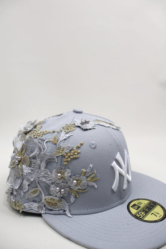 NY GRAY FLORAL FITTED HAT