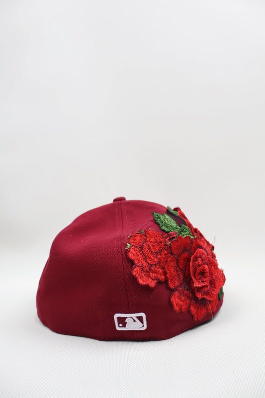 NY RED FLORAL FITTED HAT