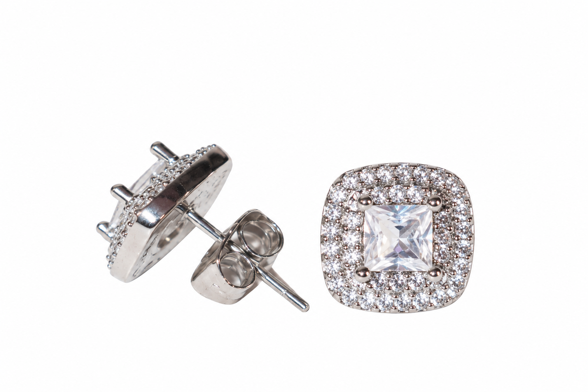 BOX STUD ICED OUT EARRINGS