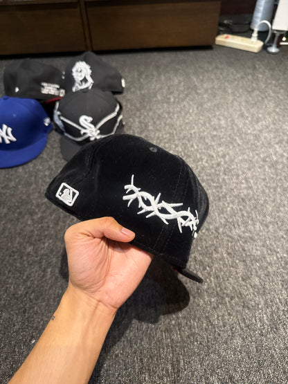 NY JESUS CROSS SUEDE FITTED HAT