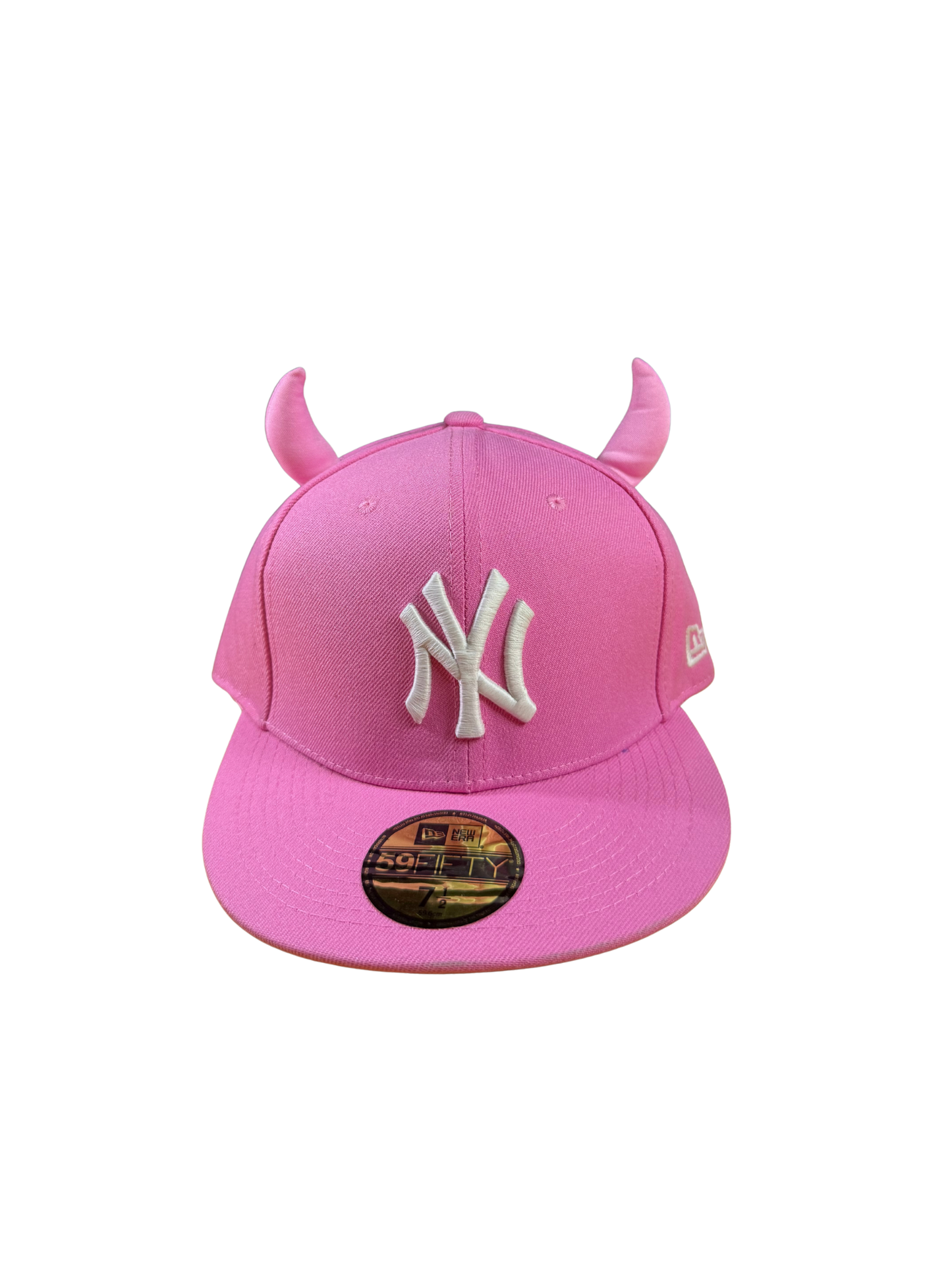 NY PINK HORN FITTED HAT
