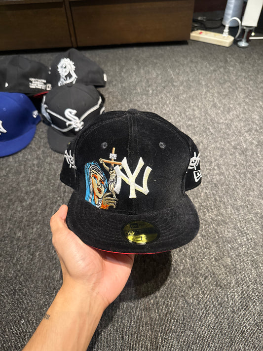 NY JESUS CROSS SUEDE FITTED HAT