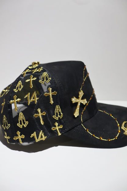 CROSS ICED OUT GOLD TRUCKER HAT