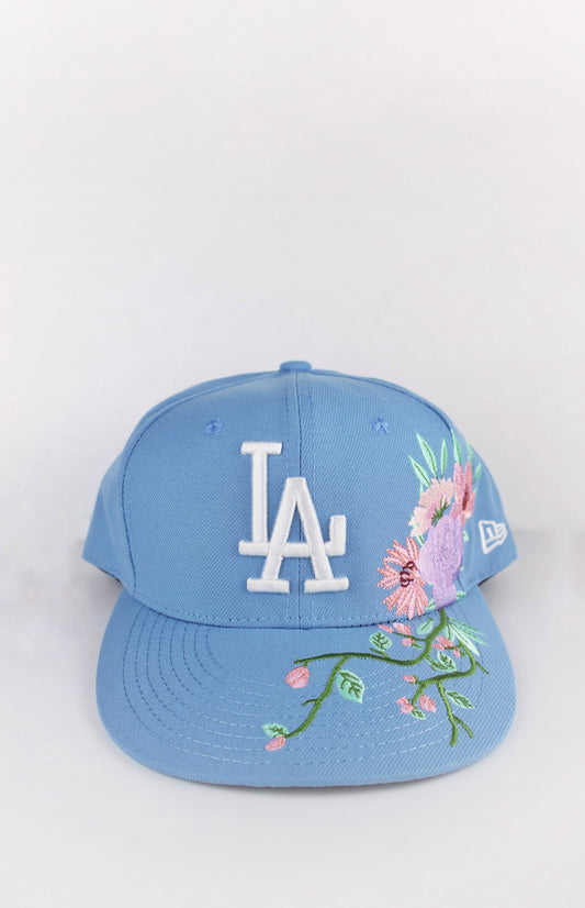 LA FLORAL LIGHT BLUE FITTED HAT