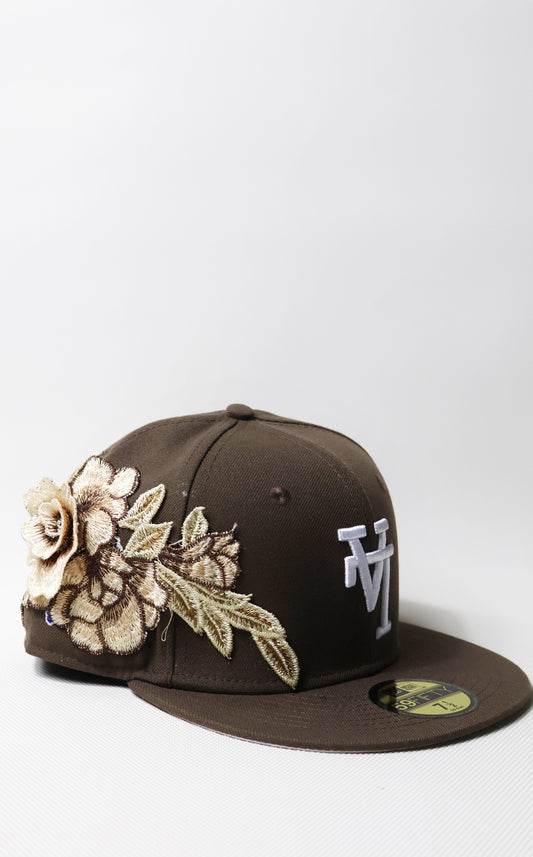 LA FLORAL BROWN FITTED HAT