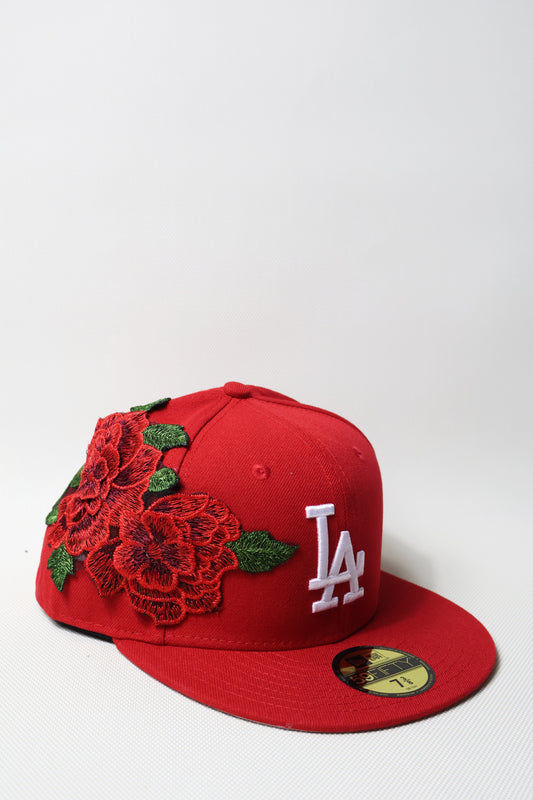 LA FLORAL ROSE RED FITTED HAT
