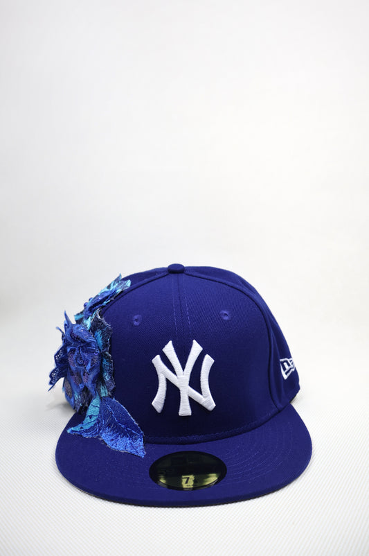 NY BLUE FLORAL FITTED HAT