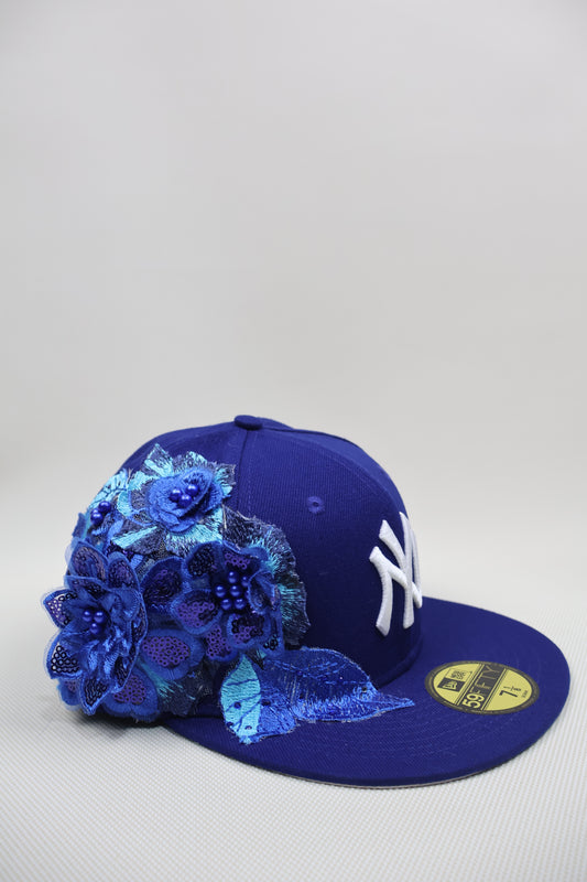 NY BLUE FLORAL FITTED HAT