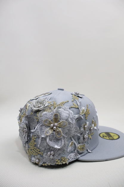 NY GRAY FLORAL FITTED HAT