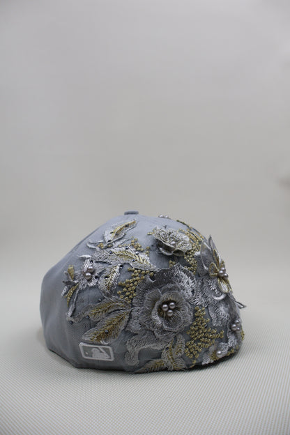 NY GRAY FLORAL FITTED HAT