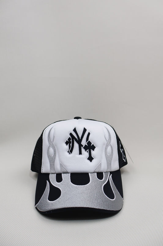 NY TWO TONE FLAMES TRUCKER HAT